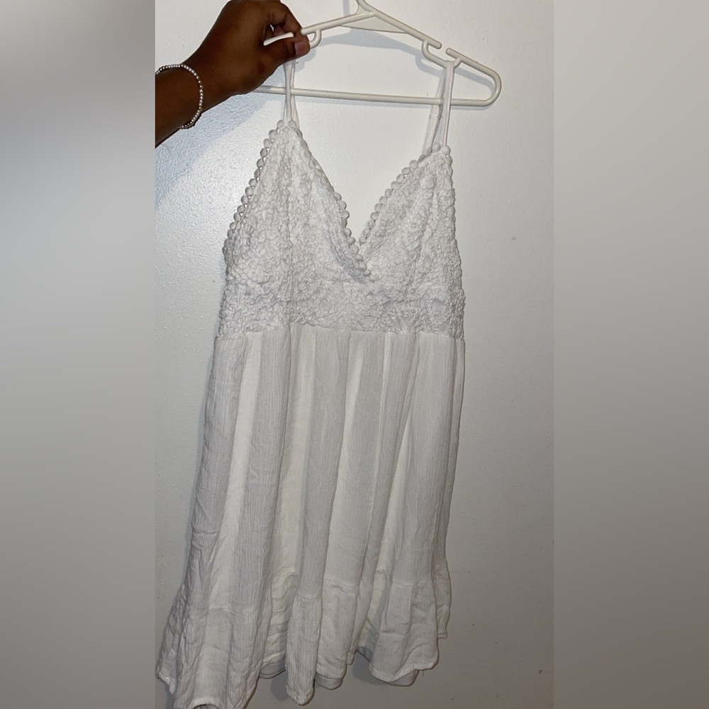 Almost Famous White Mini Dress with Lace Trim